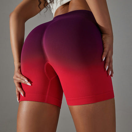 Women Ombre Color Workout Scrunch Shorts Seamless High Waisted Gym Yoga Biker Shorts