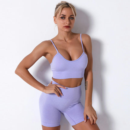 Women's Summer Seamless Yoga Sports Bra and Short Sleeve - High Waist Hip Lifting Pants