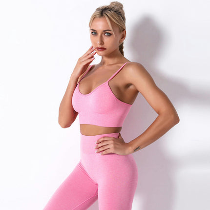 Women's Summer Seamless Yoga Sports Bra and Short Sleeve - High Waist Hip Lifting Pants