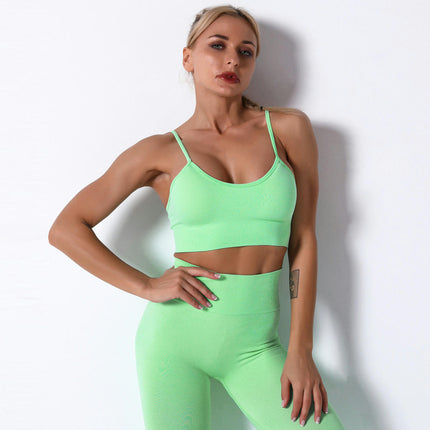 Women's Summer Seamless Yoga Sports Bra and Short Sleeve - High Waist Hip Lifting Pants