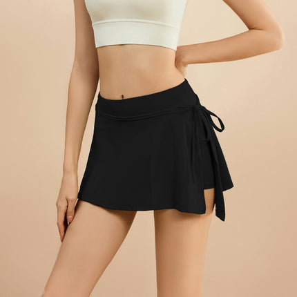 Women's 2-in-1 Tennis Skirt with Tights and Pockets, Side Slit Bandages Sports Running Skirt