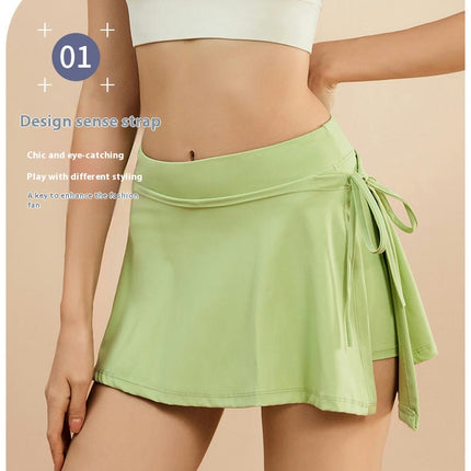 Women's 2-in-1 Tennis Skirt with Tights and Pockets, Side Slit Bandages Sports Running Skirt