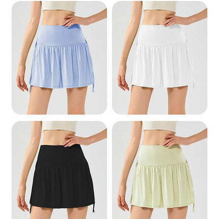 Women's High Waist Drawstring Skirt Fitness Tennis Skirt Pants with Shorts Pockets