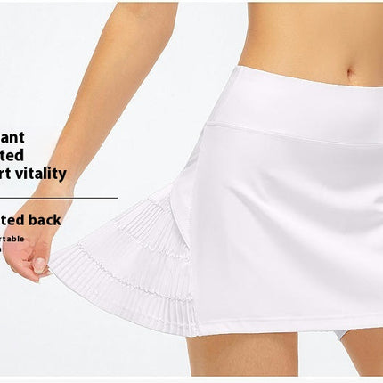 Women's High Waisted Tennis Skirts A-line Hem Back Pleated Golf Skorts with Inner Shorts