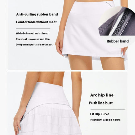 Women's High Waisted Tennis Skirts A-line Hem Back Pleated Golf Skorts with Inner Shorts