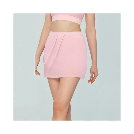 Women's Mesh Fake two-piece Sports Skirt-High Waist Drawstring Slim Tennis Mini Pants Skirt