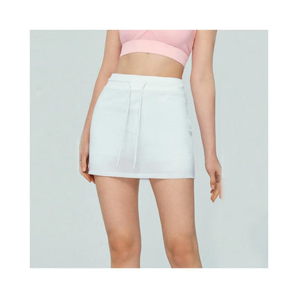 Women's Mesh Fake two-piece Sports Skirt-High Waist Drawstring Slim Tennis Mini Pants Skirt