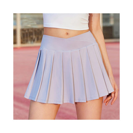 Women's High Waist Pleated Tennis Skirt Back Waist Pocket Tummy Casual Lined A-Line Skirt