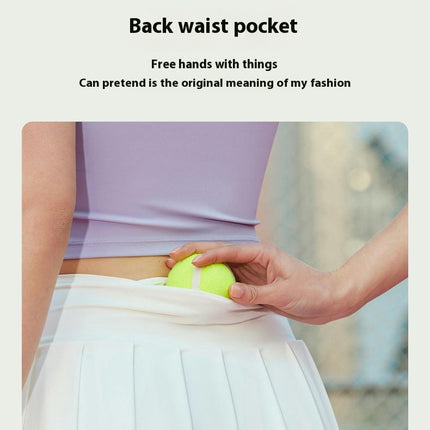 Women's High Waist Pleated Tennis Skirt Back Waist Pocket Tummy Casual Lined A-Line Skirt