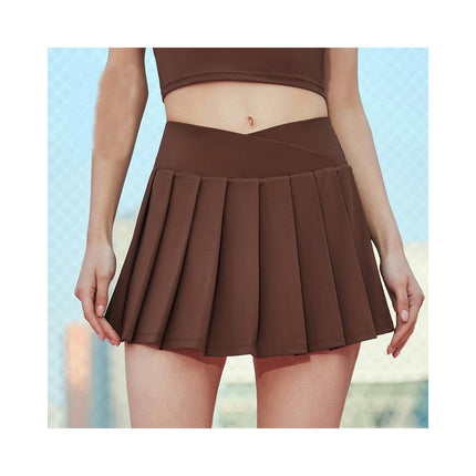 Women's High Waist Pleated Tennis Skirt Back Waist Pocket Tummy Casual Lined A-Line Skirt