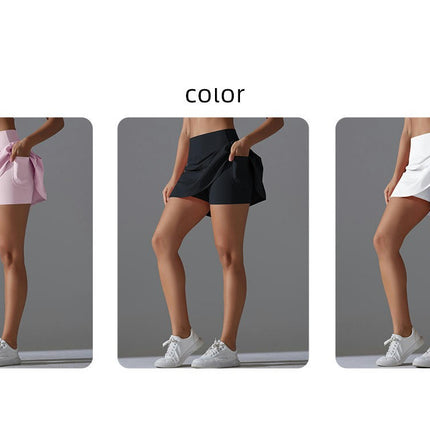 Women's Nylon Skirt High Waist Fake Two Piece Tennis Sports Skirt Running Fitness Yoga Skirt