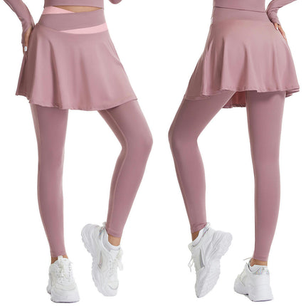 1 Pack Women Tennis Skirted Leggings with Pockets Athletic Pleated Skirts with Leggings Skort