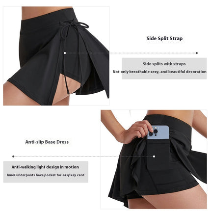 Yoga Skirt - Women's Side Waist Tie Skirt Badminton Skirt Lined Shorts