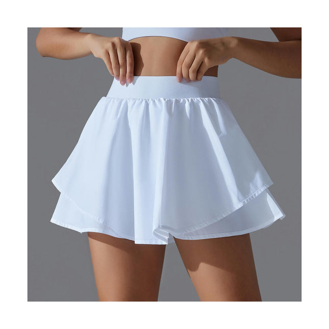 Womens Tennis Skirt Double Ruffle Golf Skort Tummy Control Athletic Skirts with 2 Pockets