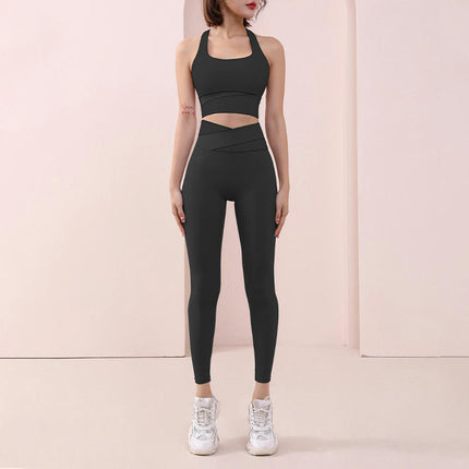 Women's Yoga Wear Two-Piece Set High Waist Leggings with Sports Vest Bra Fitness Wear Set