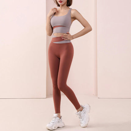 Women's Yoga Wear Two-Piece Set High Waist Leggings with Sports Vest Bra Fitness Wear Set