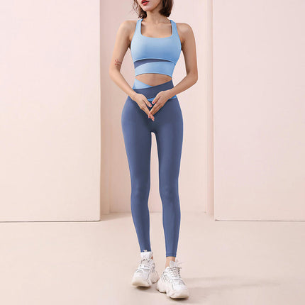 Women's Yoga Wear Two-Piece Set High Waist Leggings with Sports Vest Bra Fitness Wear Set