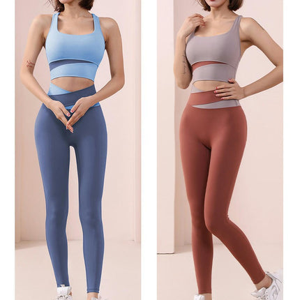 Women's Yoga Wear Two-Piece Set High Waist Leggings with Sports Vest Bra Fitness Wear Set