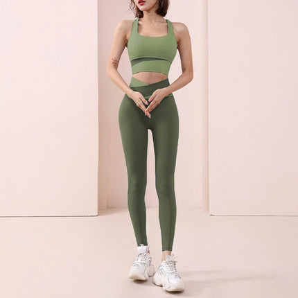 Women's Yoga Wear Two-Piece Set High Waist Leggings with Sports Vest Bra Fitness Wear Set