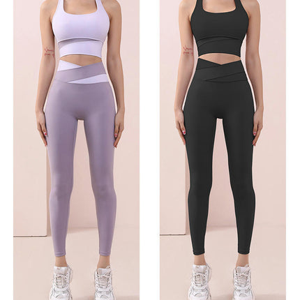 Women's Yoga Wear Two-Piece Set High Waist Leggings with Sports Vest Bra Fitness Wear Set