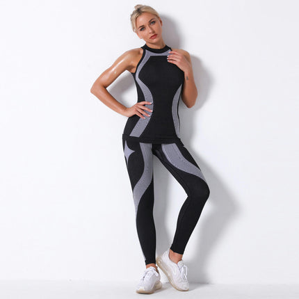 Women's Workout Sets 2 Piece-Seamless Yoga Leggings and Round Neck Sleeveless Top Gym Outfits Set