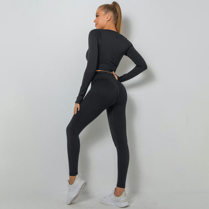 Women Workout Sets 2 Pieces Long Seamless Crop Top High Waist Long Leggings