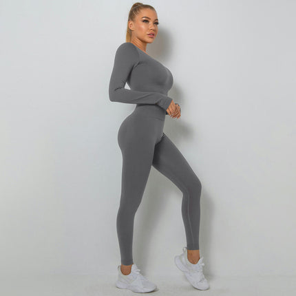 Women Workout Sets 2 Pieces Long Seamless Crop Top High Waist Long Leggings