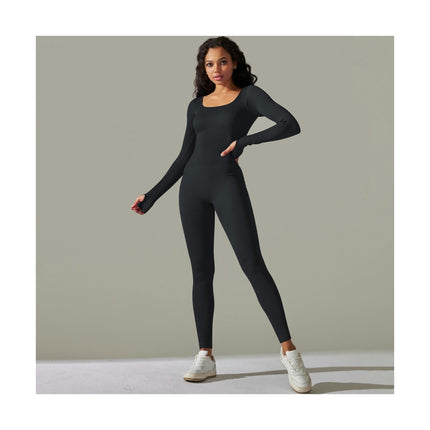 Women Yoga Jumpsuits Workout Ribbed Long Sleeve Sport Jumpsuits