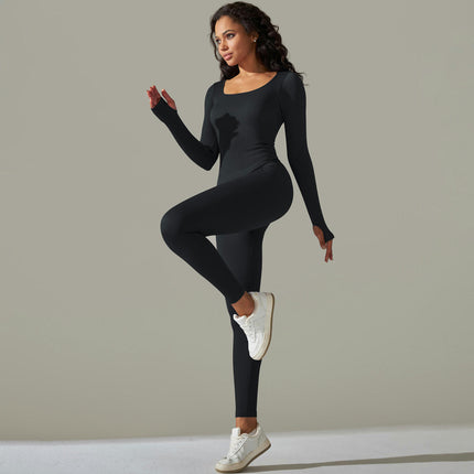 Women Yoga Jumpsuits Workout Ribbed Long Sleeve Sport Jumpsuits