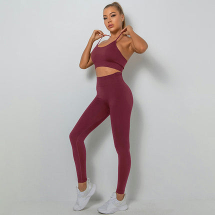 Women's Yoga Outfits 2 piece Set Workout Tracksuits Cross Strap Bra High Waist Legging Set