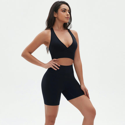 Workout Sets Two Piece Outfits for Women Seamless Racerback Sports Bra with Biker Shorts