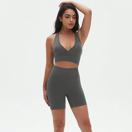 Workout Sets Two Piece Outfits for Women Seamless Racerback Sports Bra with Biker Shorts