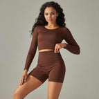 9226 long-sleeved+shorts set-deep coffee