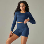 9226 long-sleeved+shorts set-Deep Blue