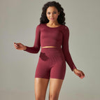 9226 long-sleeved+shorts set-wine red