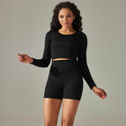 9226 long-sleeved+shorts set-pure black