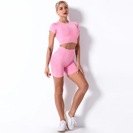 2 Piece Outfits for Women High Waist Shorts Fitted Crewneck T-shirts Workout Sets