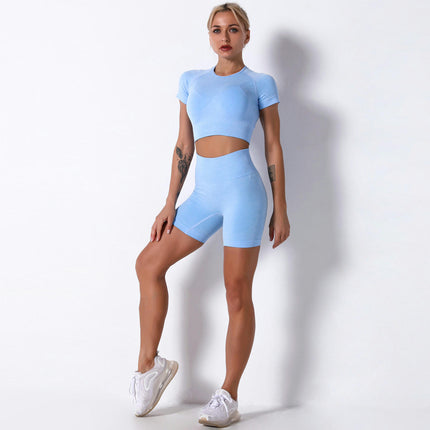 2 Piece Outfits for Women High Waist Shorts Fitted Crewneck T-shirts Workout Sets