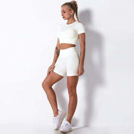 2 Piece Outfits for Women High Waist Shorts Fitted Crewneck T-shirts Workout Sets