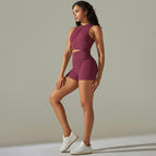 9310 vest+shorts set-wine red