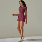 9310 short-sleeved+shorts set-wine red