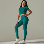 9310 short-sleeved+trousers set-dark green