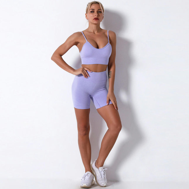 Women Seamless Yoga Set 2 Piece Workout Sport Bra with High Waist Shorts Legging Outfit