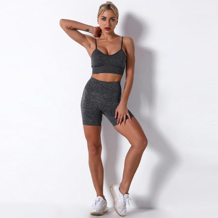 Women Seamless Yoga Set 2 Piece Workout Sport Bra with High Waist Shorts Legging Outfit