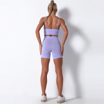 Women Seamless Yoga Set 2 Piece Workout Sport Bra with High Waist Shorts Legging Outfit