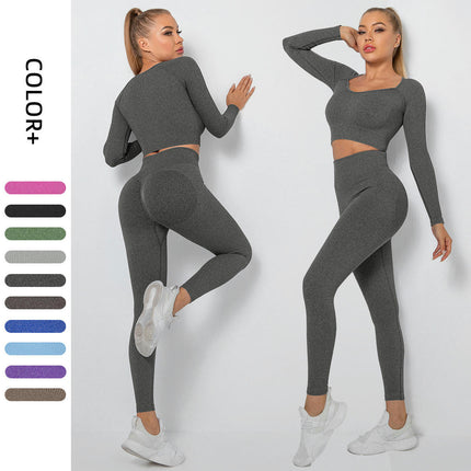 Women's Fitness Clothes 2 Pack Sports Quick Dry Yoga Gym Long Sleeve Top Leggings Set