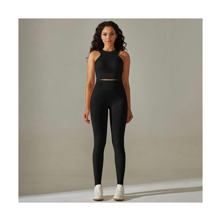 Workout Outfits for Women 2 Piece With Chest Pad Crop Tank High Waist Yoga Leggings Sets