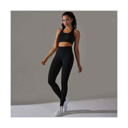 Yoga Wear Set - Seamless Breathable Vest Sports Bra High Waist Hip Lifting Fitness Pants Set