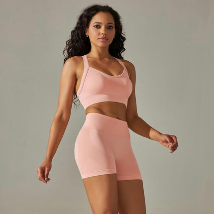 Women's Yoga Set 2-Piece Set High Waisted Skinny Shorts and Crossover Beautiful Back Sports Bra