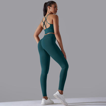 Workout Outfits for Women 2 Piece Seamless Cross Back Sport Bra High Waist Yoga Leggings Sets